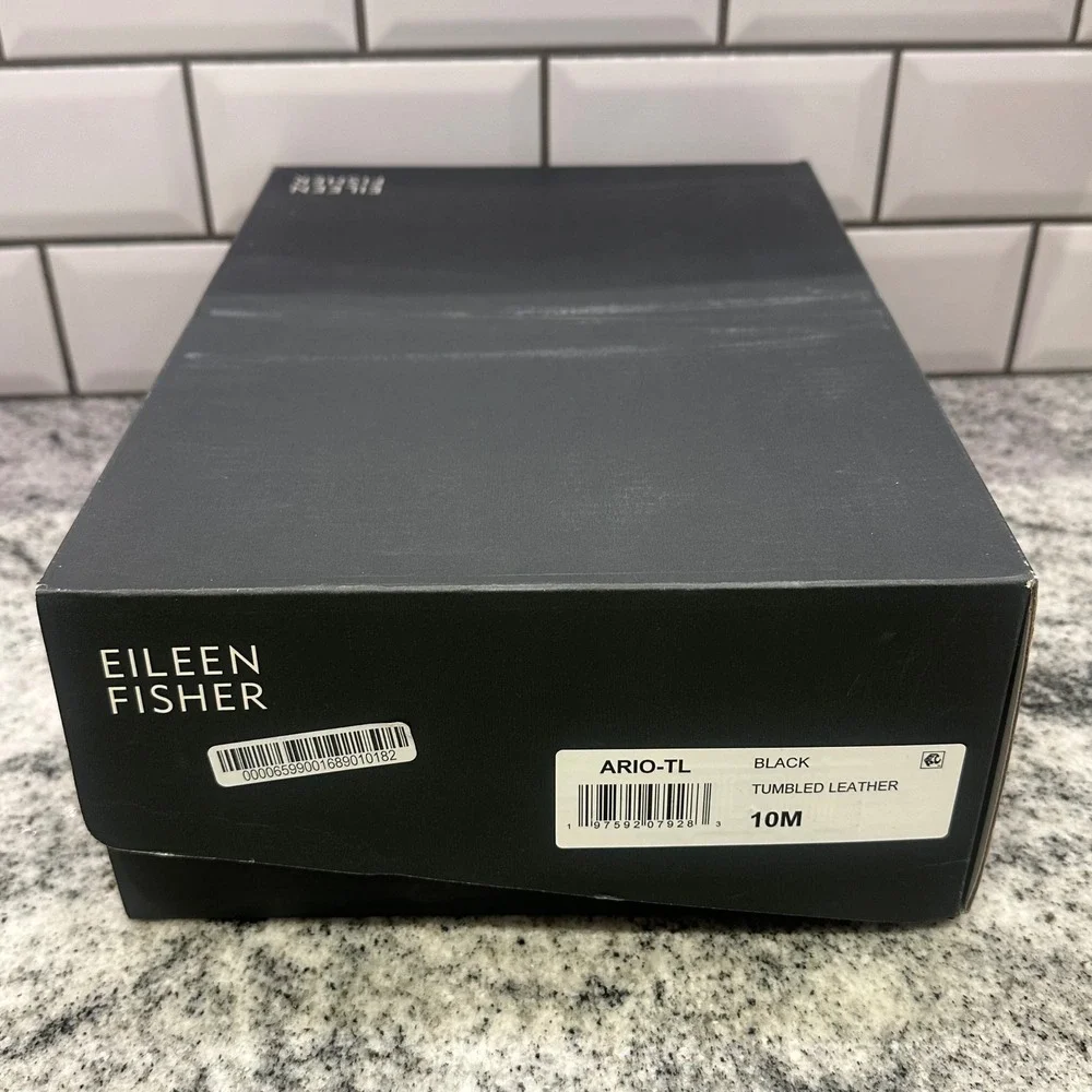 Eileen Fisher Women 10 Ario-TL Platform Sandals Black Tumbled Leather Minimalist